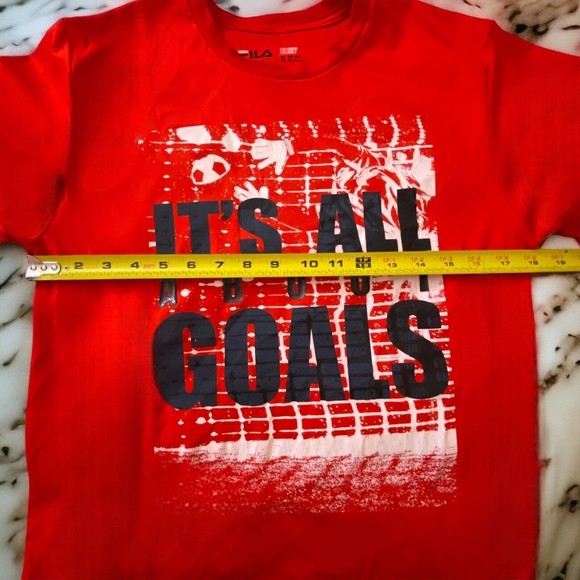 FILA Sport TruDry “It’s All About Goals” Soccer Red Unisex Tee T-Shirt Youth XL - Picture 5 of 6